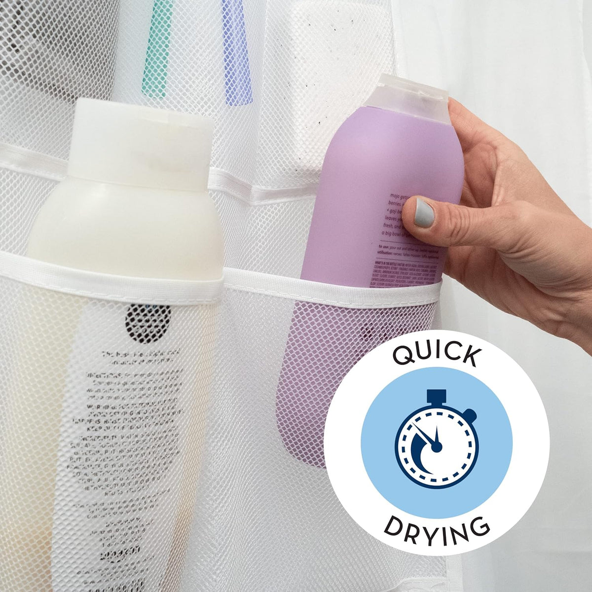 Shower Organizer with Quick Drying Mesh, Bathroom Caddy Organizer with 7 Pockets to Hold Toiletries, Shampoos, Soaps, and Loofahs, 14 Inch by 30 Inch, White, 2 Pack