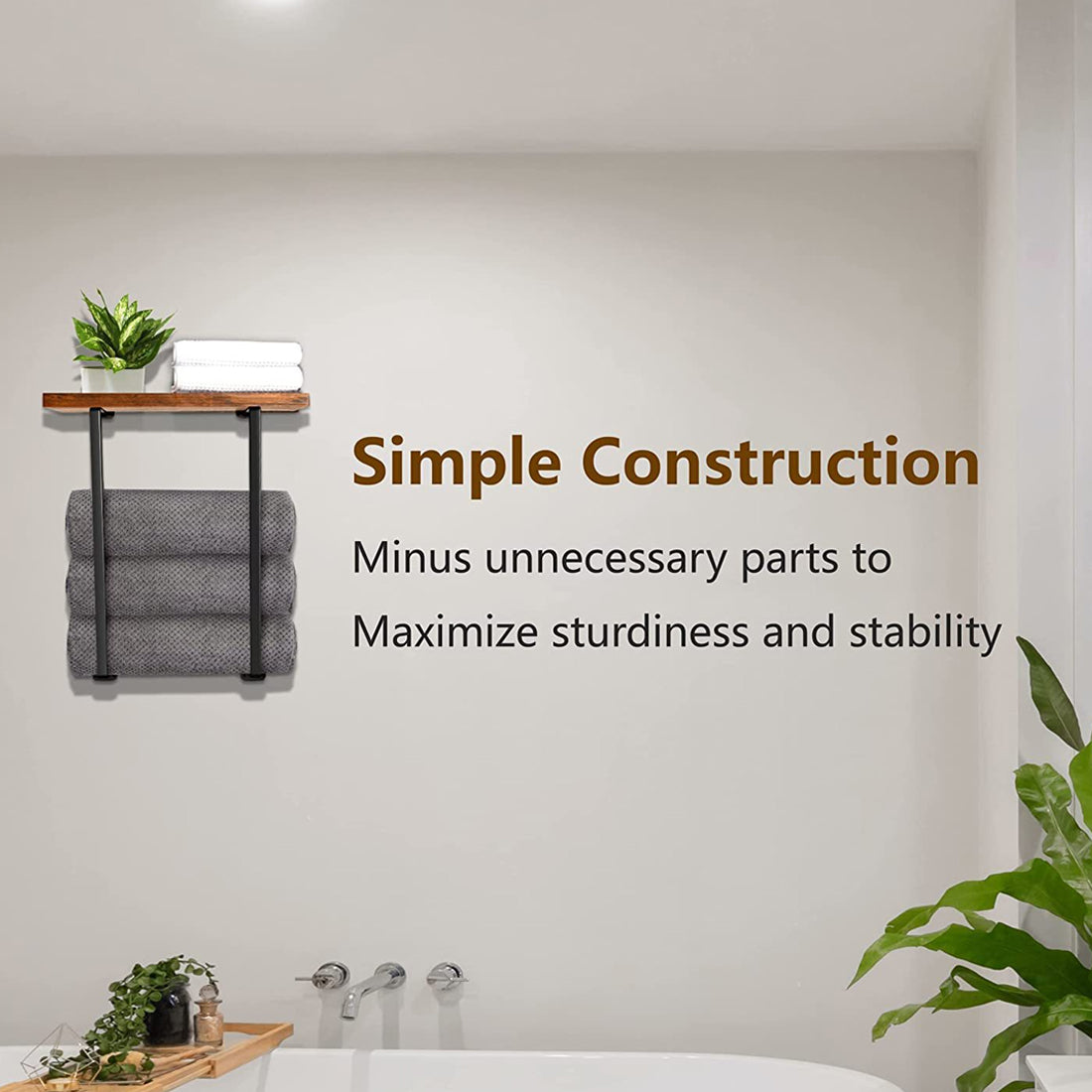 Towel Rack,Bathroom Towel Storage Rack,Bath Towel Holder, Iron and Wood Wall Art