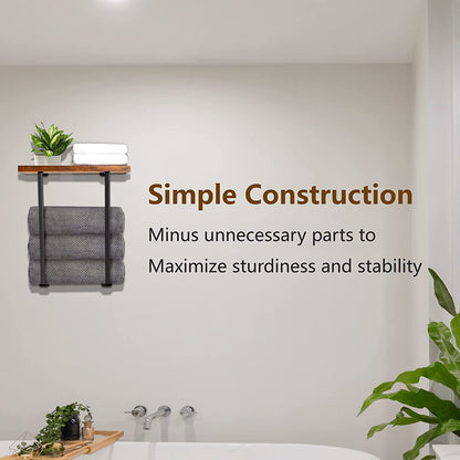 Towel Rack,Bathroom Towel Storage Rack,Bath Towel Holder, Iron and Wood Wall Art