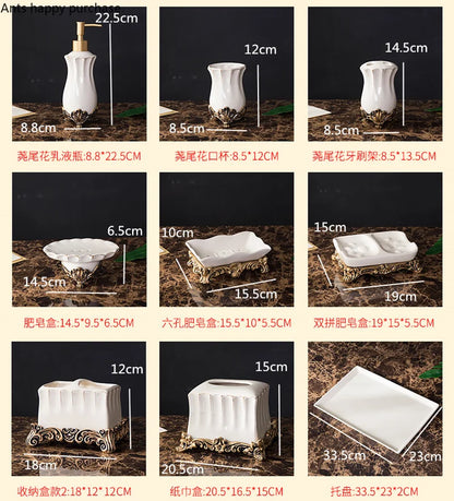 Retro Ceramic Bathroom Set Toiletries Bathroom Accessories Lotion Bottle Toothbrush Holder Mouthwash Cup Soap Dish Tray Wash Set