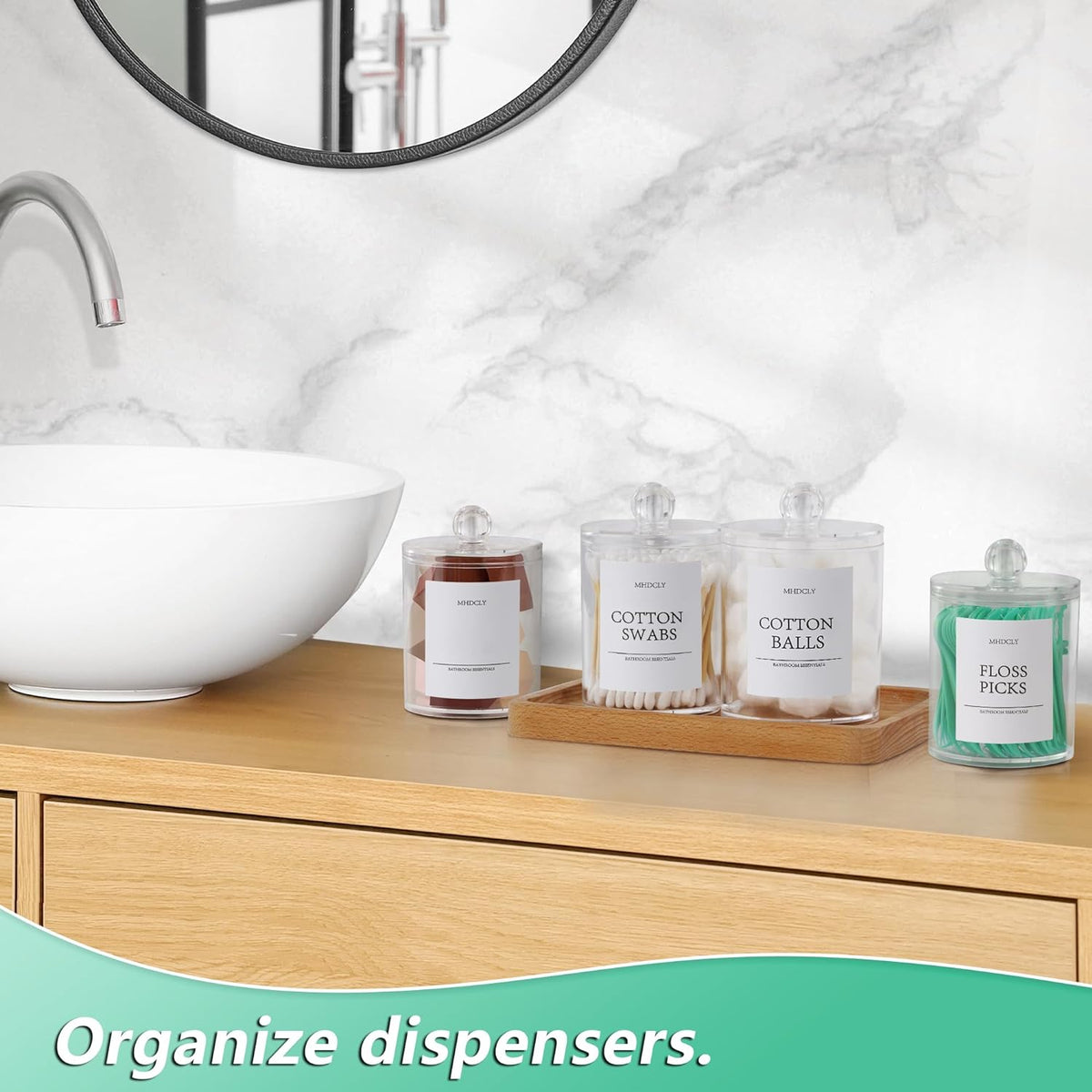 Bathroom Organizers and Storage, 4 PACK Plastic Canisters for Cotton Balls, Cotton Swabs, Cotton Rounds