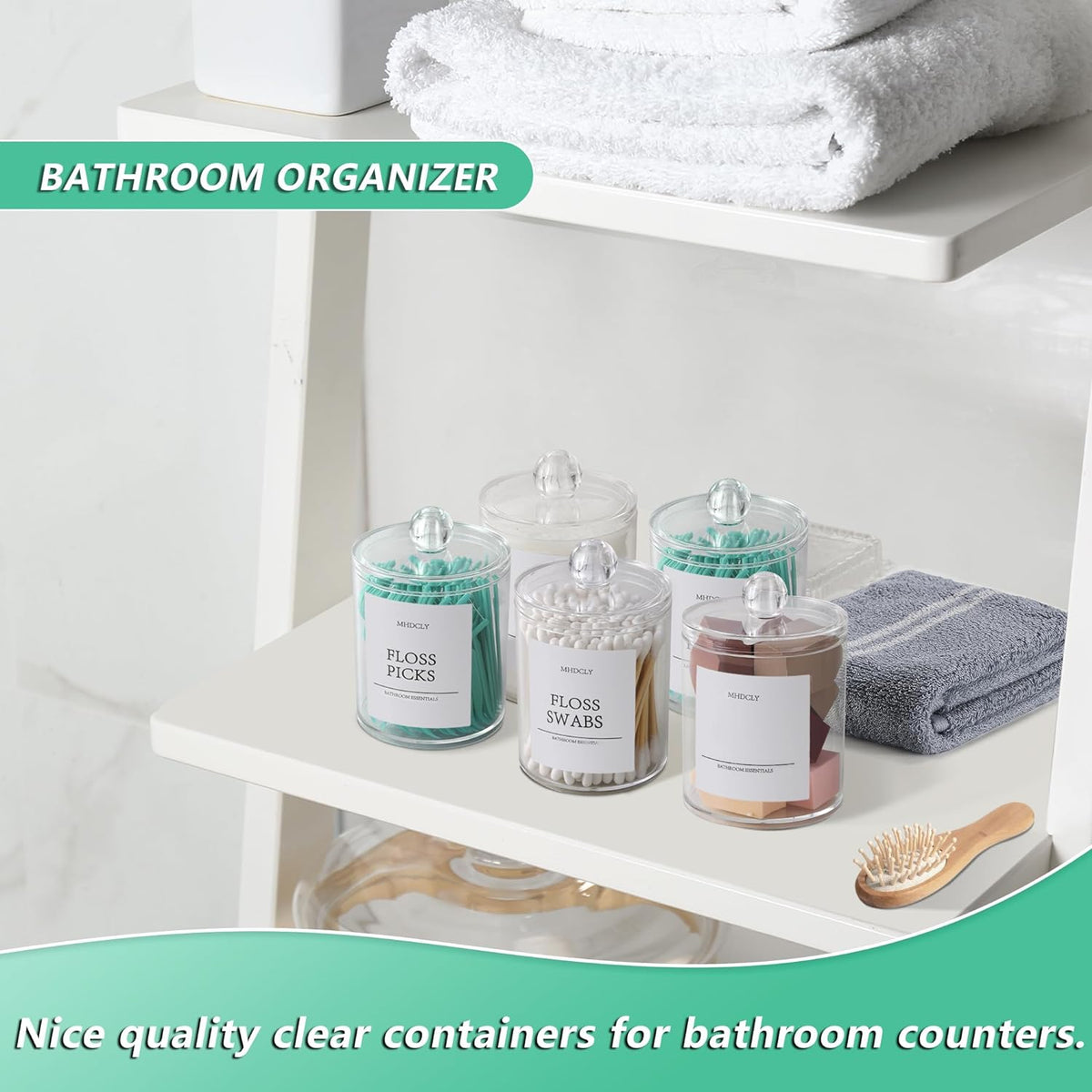 Bathroom Organizers and Storage, 4 PACK Plastic Canisters for Cotton Balls, Cotton Swabs, Cotton Rounds