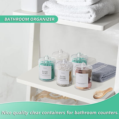 Bathroom Organizers and Storage, 4 PACK Plastic Canisters for Cotton Balls, Cotton Swabs, Cotton Rounds