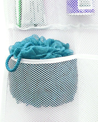 Shower Organizer with Quick Drying Mesh, Bathroom Caddy Organizer with 7 Pockets to Hold Toiletries, Shampoos, Soaps, and Loofahs, 14 Inch by 30 Inch, White, 2 Pack