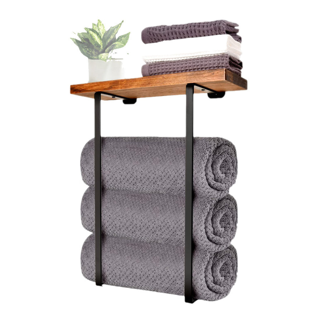 Towel Rack,Bathroom Towel Storage Rack,Bath Towel Holder, Iron and Wood Wall Art