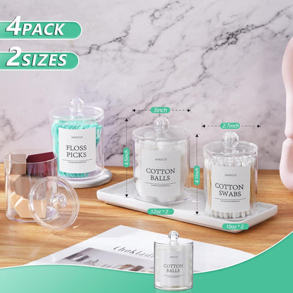 Bathroom Organizers and Storage, 4 PACK Plastic Canisters for Cotton Balls, Cotton Swabs, Cotton Rounds